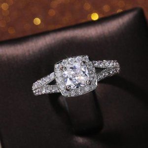 ▶NEW LUXURY 14K WHITE GOLD SQUARE GEM DIAMOND ENGAGEMENT RING FOR WOMEN, K774